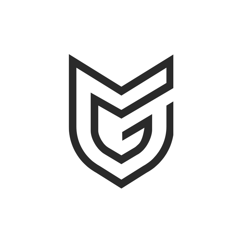 A black and white logo, with a stylized 'G' letter, representing the brand Guide.